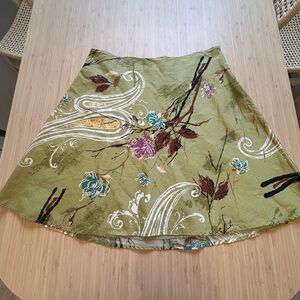 George Olive Floral A-Line Skirt Sz 16